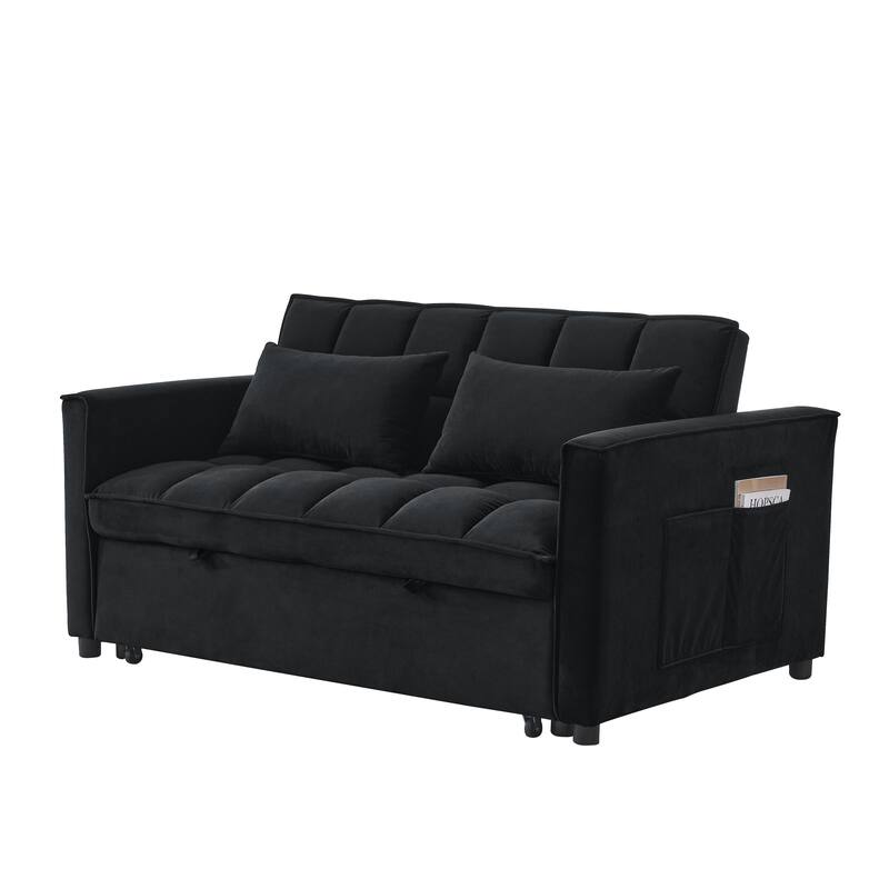 3-in-1 Convertible 2-Seater Sleeper Sofa with 3-Position Backrest, Velvet Black 54" Wide