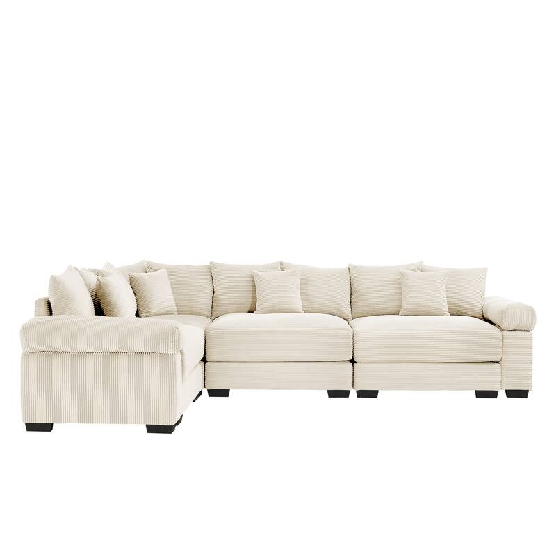 GDFStudio - Corduroy L-Shaped 4-Seater 116.9" Cloud Modular Sectional Couch