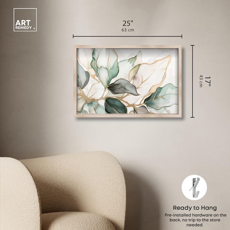 Golden Veined Leaves II Shadowbox by Art Remedy