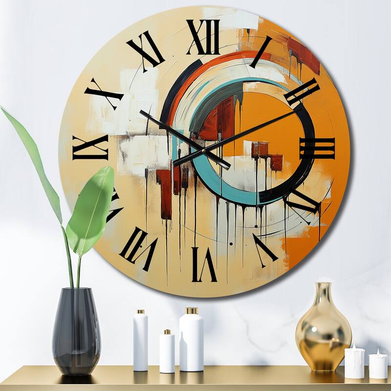 Designart "Midcentury Geometric Abstract In Retro Orange I" Modern Midcentury Oversized Wall Clock - 16 In. Wide x 16 In. High