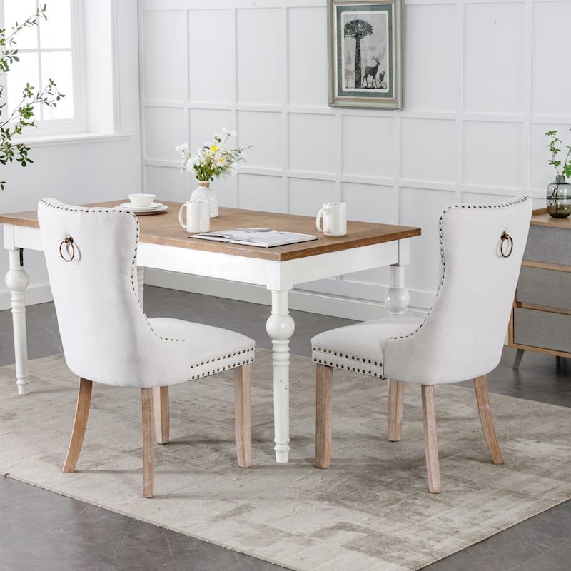 Modern Tufted Dining Chair with Wood Legs, Nailhead Trim, Set of 2