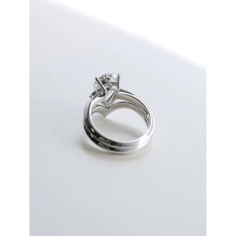 Kobelli 3 Carats Pear Lab Grown Diamond Certified 14k Solid Gold Paris Chevron 2pc Bridal Set