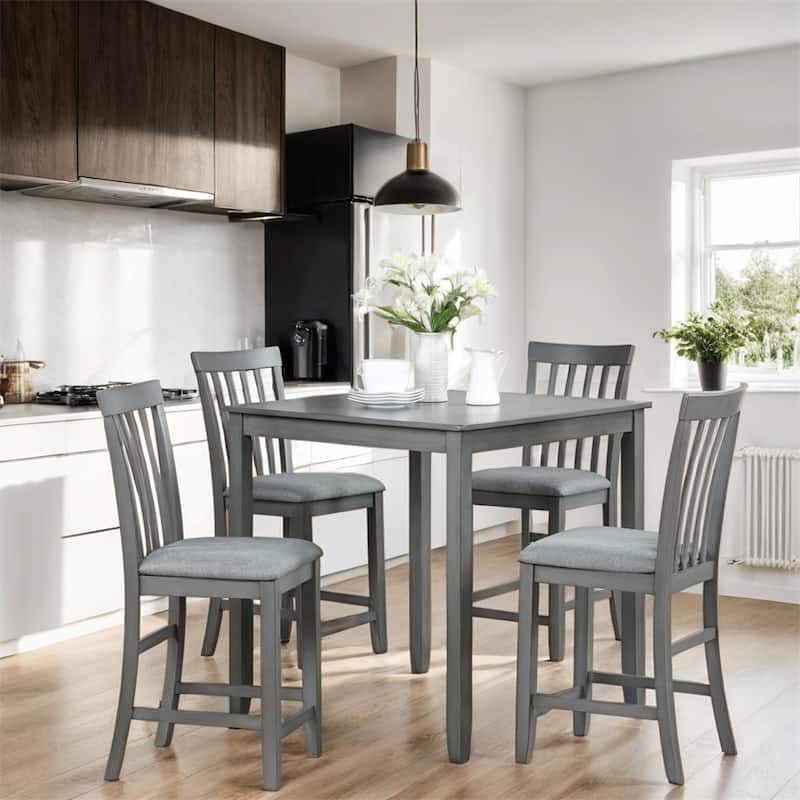 5-piece Wood Dining Counter Height Table and Chair Set - Gray