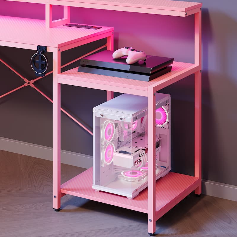 Bestier 71.5“” Computer Desk with Power Outlets, L Shaped LED Home Office Desk with Long Monitor Stand and Cup Holder & Hooks