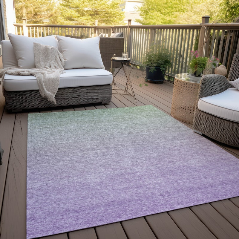 Machine Washable Indoor/ Outdoor Chantille Ombre Solid Rug - Aloe - 3' x 5'