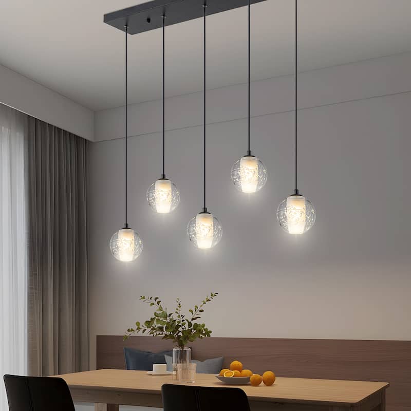 Starsky 5 Light Modern Linear Chandelier Cluster Kitchen Island Light with Glass Shade