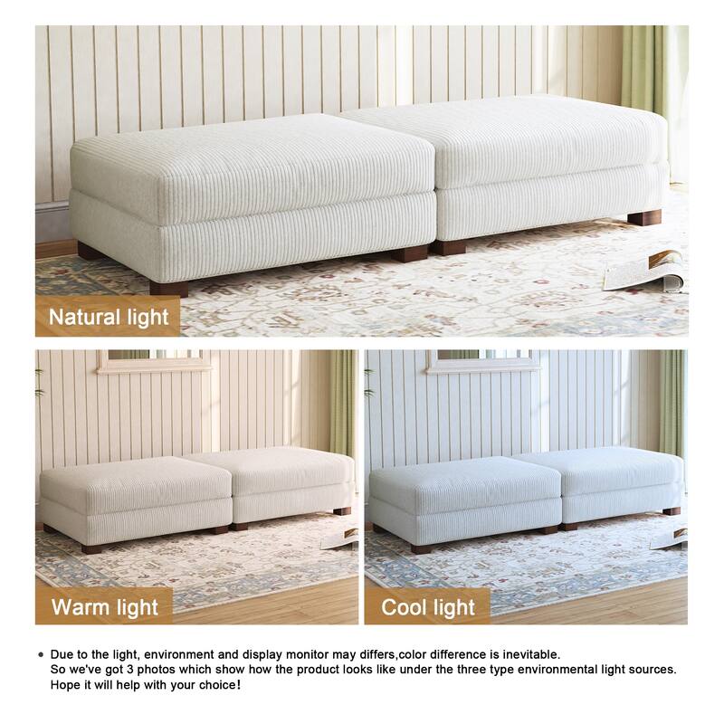 Corduroy Modern Ottoman with Wood Legs Set of 2