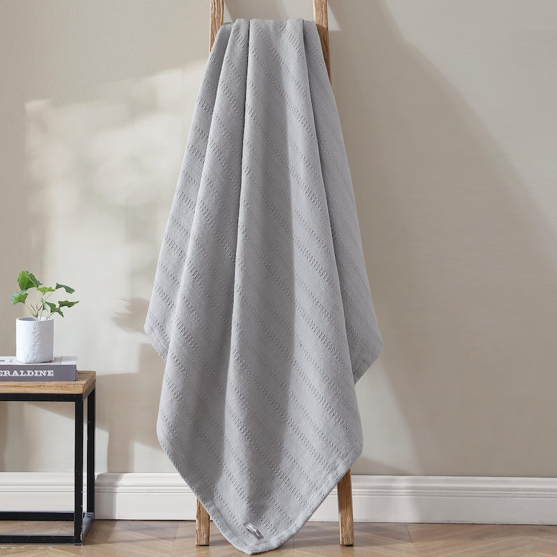 Eddie Bauer Variegated Weave Stripe Cotton Reversible Blanket