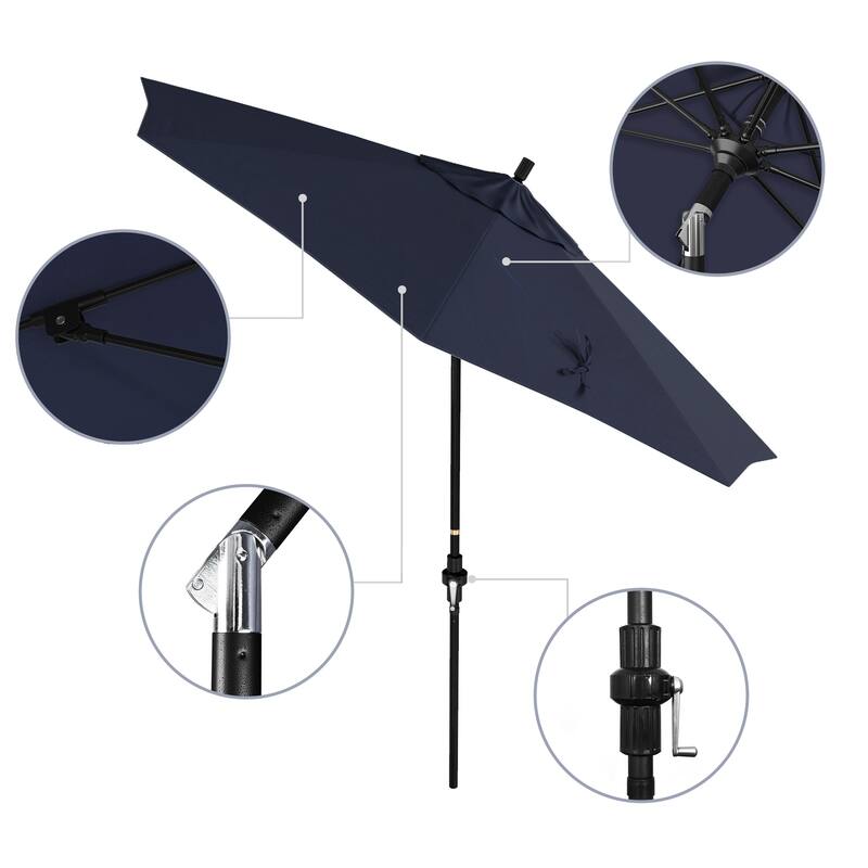California Umbrella 9' Rd.Crank Lift, Collar Tilt, Aluminum Pole, Fiberglass Rib Patio Umbrella, Black Finish, Olefin Fabric