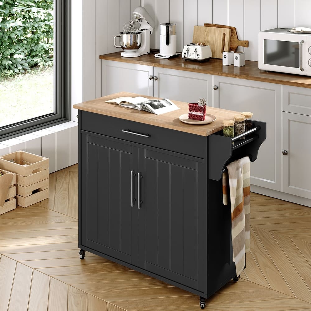 Rolling Kitchen Island with Storage Cabinet