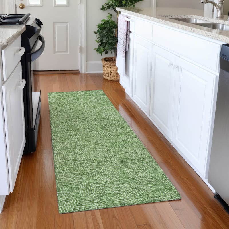 Premium Washable Super Soft Geo Hatchy Mayfield Rug - Green - 2'3" x 7'6"