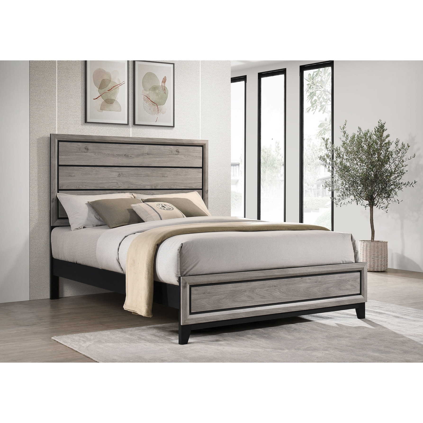 Valen Wood Panel Bed Light Taupe