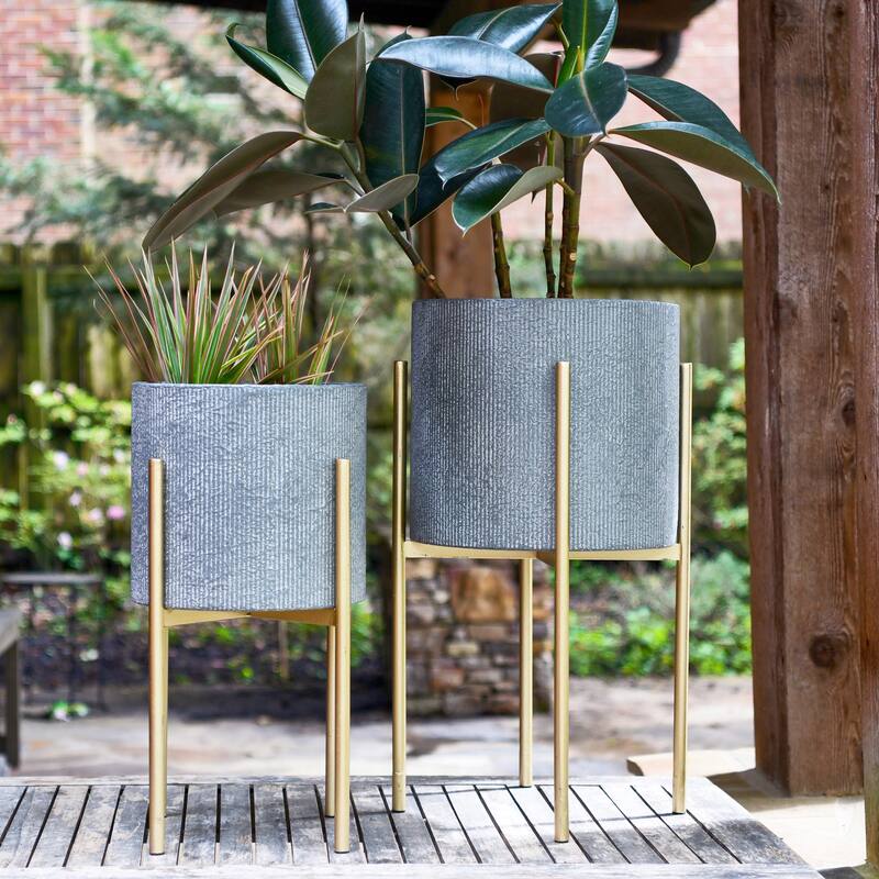 Embossed Metal Planters with Stand