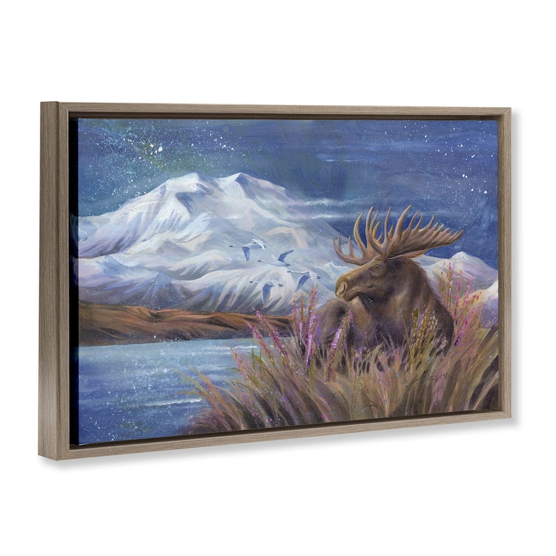 Stupell Moose & Snowy White Mountain Framed Floater Canvas Wall Art Design By Jody Bergsma