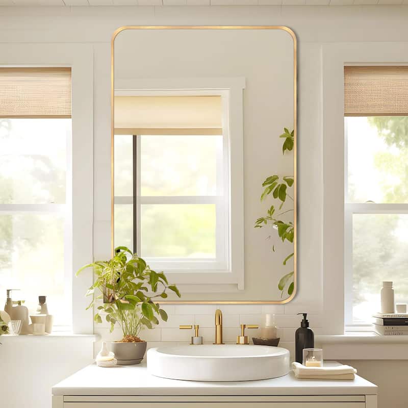 Wall Mount Bathroom Rectangle Vanity Mirror (Horizontal/Vertical) - 24x36 - Brushed Gold