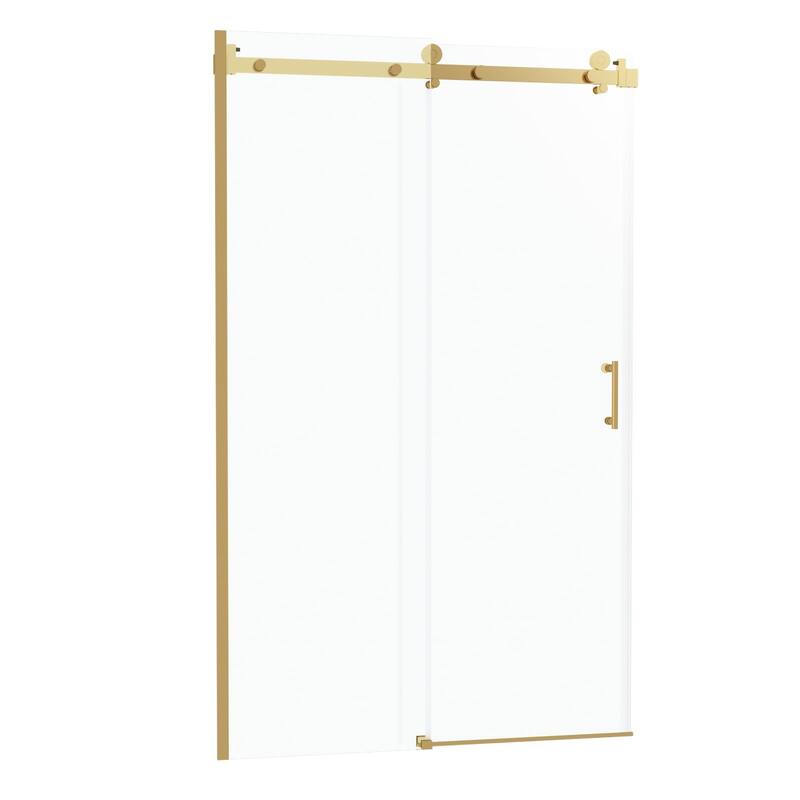 Lordear 48" x 76" Glass Shower Door Aluminum Semi-Frameless Adjustable Golden Shower Enclosure - 48 in.W x 76 in H - Gold