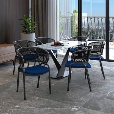 Ervilla Modern Upholstered Accent Side Chair with Wicker Back and Black Iron Legs for Dining Room & Kitchen, Set of 2