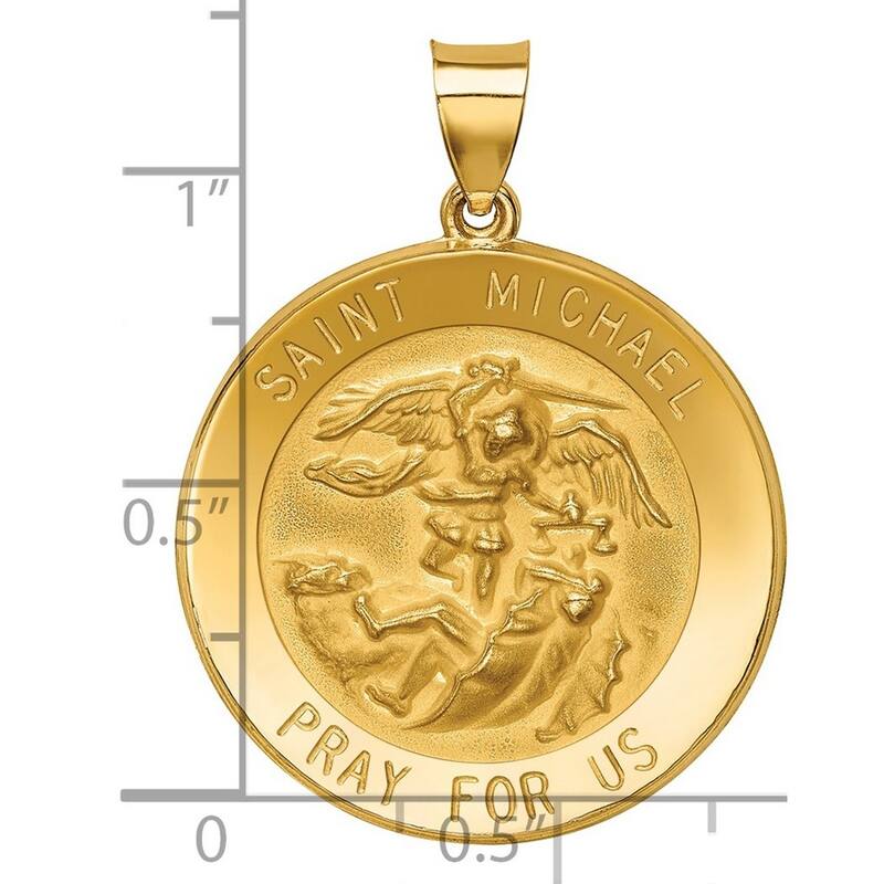 Curata 14k Yellow Gold 18" Satin St. Michael Medal Pendant Necklace