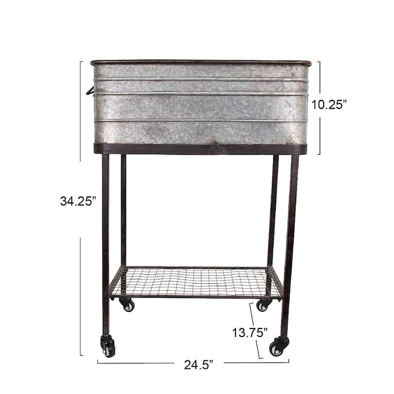 Metal Planter Tub on Stand with Rolling Wheels