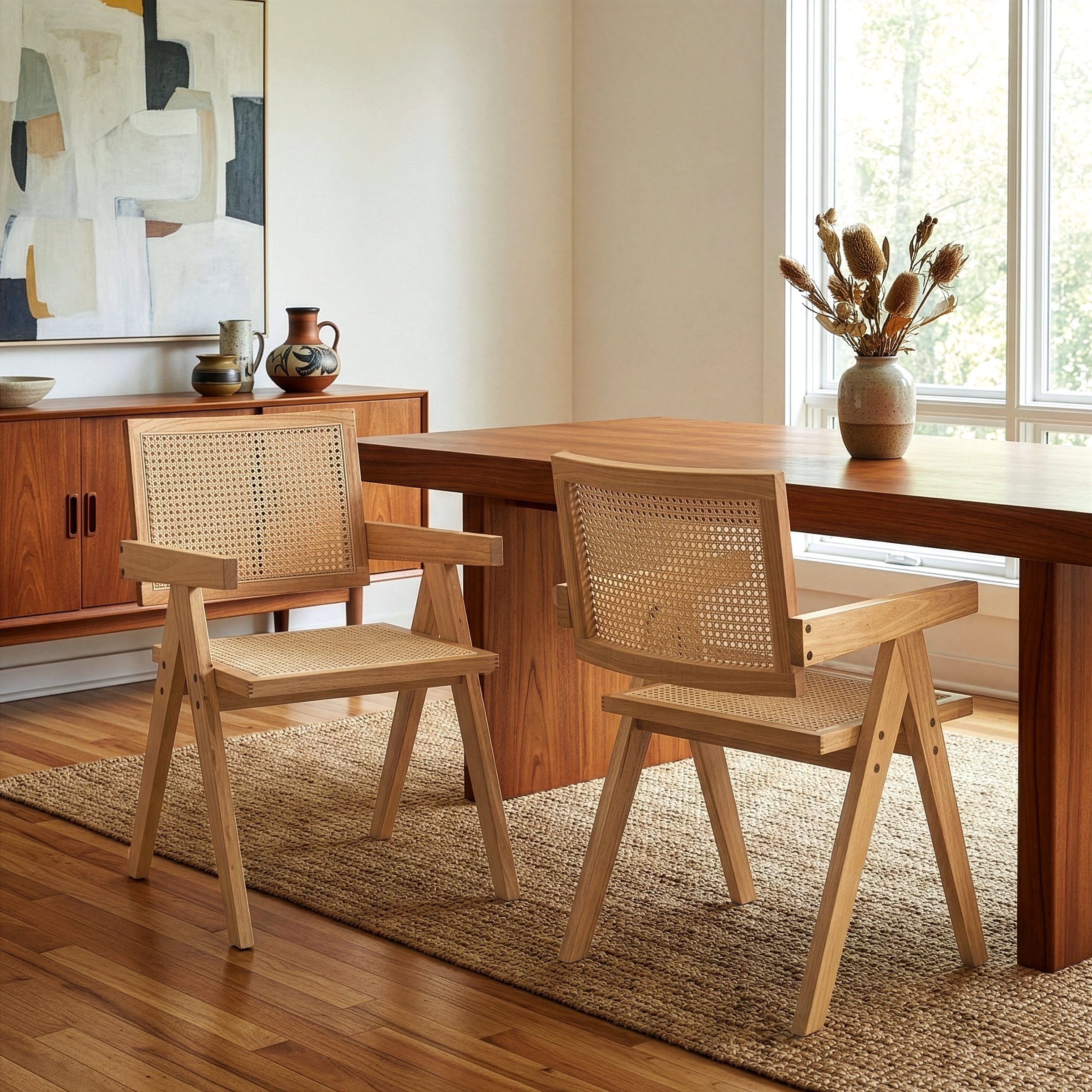 Set of 2 Bardot Natural Wooden Dining Chair with Rattan Back