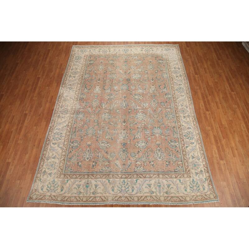 Hand Knotted Oriental 100% Wool Carpet Traditional All-Over Pink Tabriz Area Rug - 12' 4'' X 9' 2''