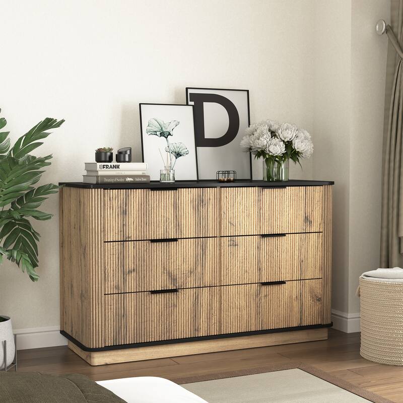 Modern Multi-Functional Six-Drawer MDF Cabinet, Rounded Corners And Multifunctional Design, 47.2*15.7*29.6 Inches - Natural Wood