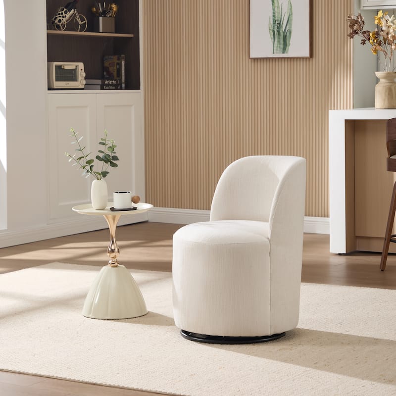 Set Of 1 Upholstered Barrel Chair, Mid Century Modern Round Linen Dining Chair, 360 Degree Swivel Side Chair for Dining Room