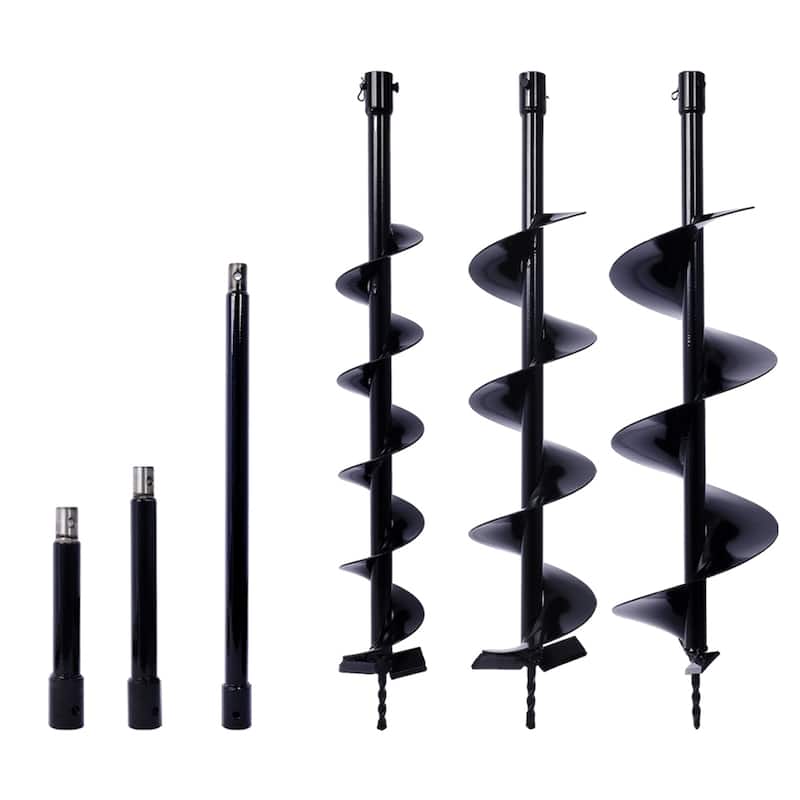 6 Piece Steel Hole Digger Replacement Auger Bits,4"+6"+8"+EXTENSION ROD KIT