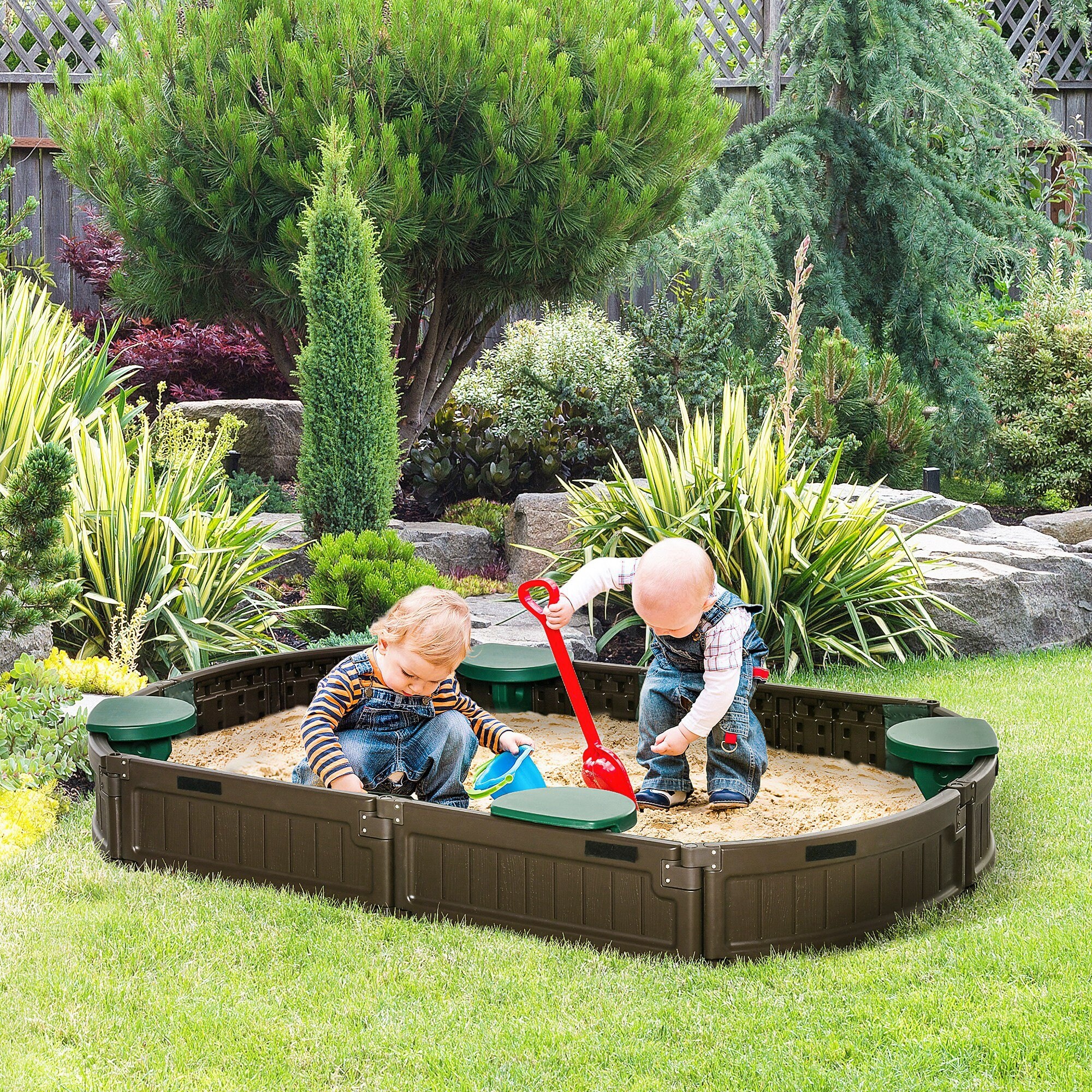 Outsunny Kids Sandbox with Cover and Seats Outdoor Sandbox for Ages 3 12 Years Old 72 x 41.25 x 8.25 On Sale Bed Bath Beyond 35464398