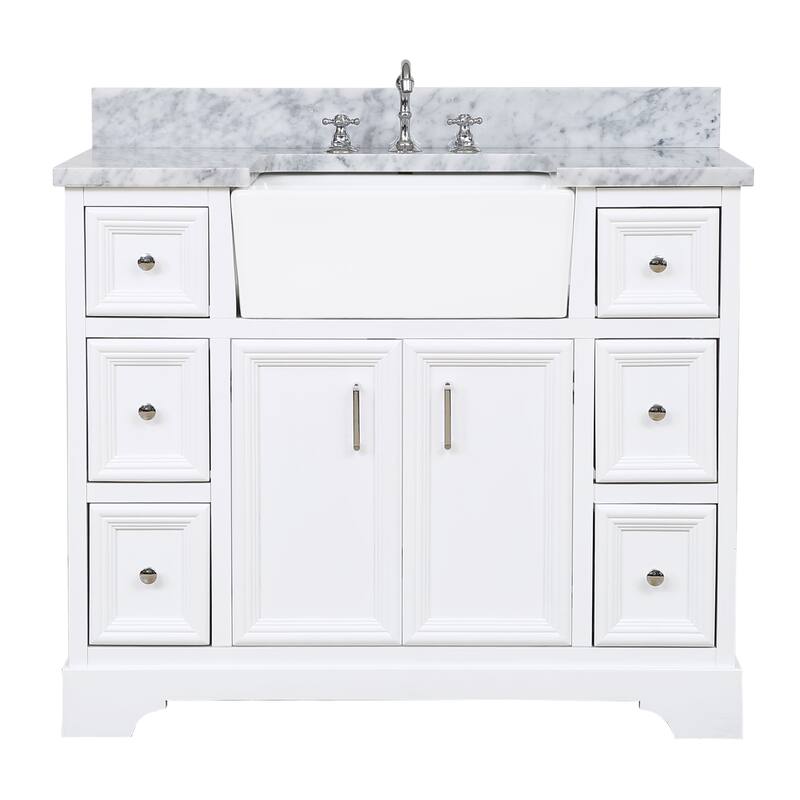 KitchenBathCollection Zelda 42" Farmhouse Bathroom Vanity with Carrara Marble Top