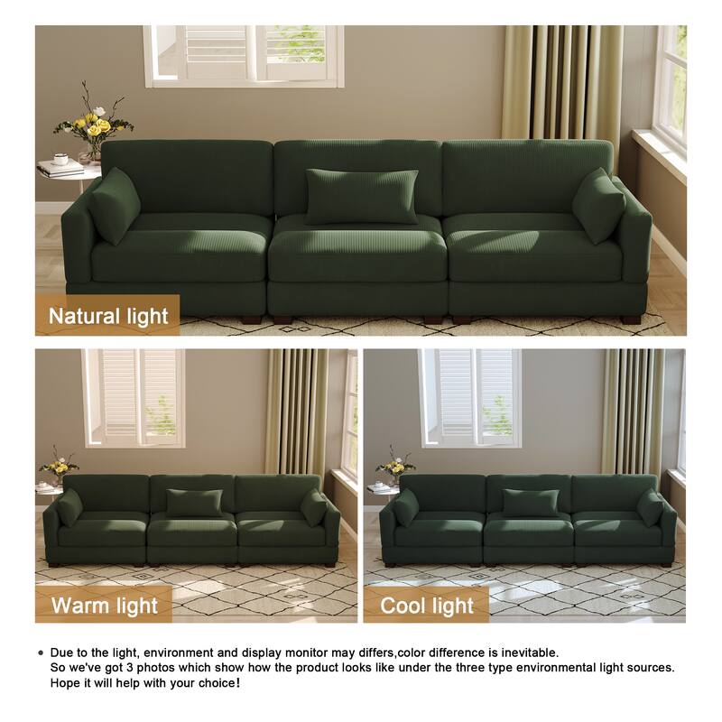 Modern 3-Piece Corduroy Sectional Sofa 3 Seater Sofa For Living Room