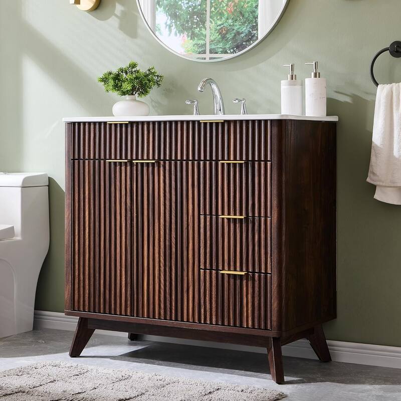 36" Fluted Bathroom Vanity with Sink Combo，Modern Bathroom Cabinet