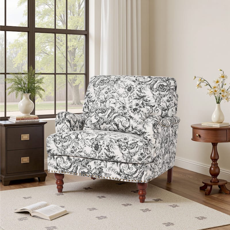 Mid Century Chenille Upholstered Accent Chair with Nailhead Trim