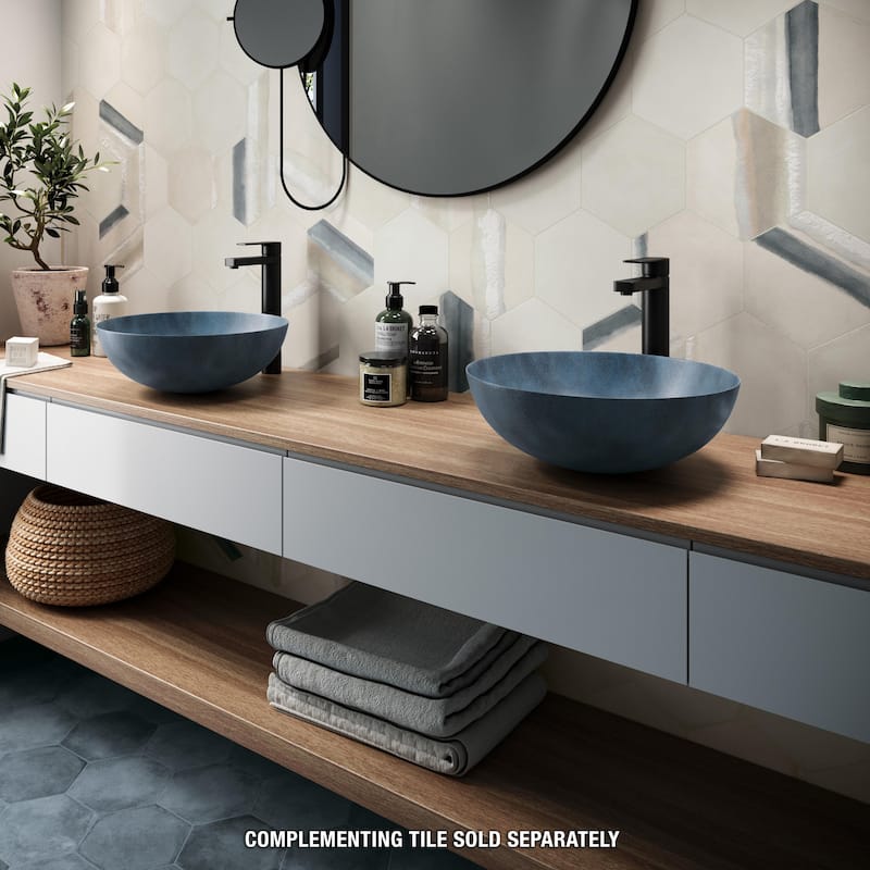 Merola Tile Matter Hex Canvas Bone Blue 7-7/8" x 9" Porcelain Floor and Wall Tile - Case (10 Tiles)