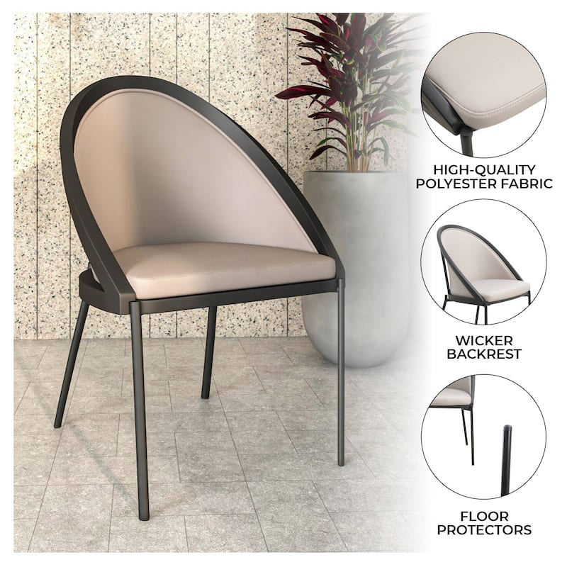 Urbane Dining Chair in Vinyl Fabric with Curved Back and Stainless Steel Legs Set of 2