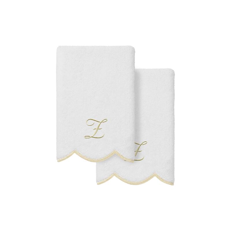 Authentic Hotel and Spa 100% Turkish Cotton Beige ADORNIA Scallop Personalized 2 Piece Fingertip Towel Set - 2 Fingertip Towels - Z