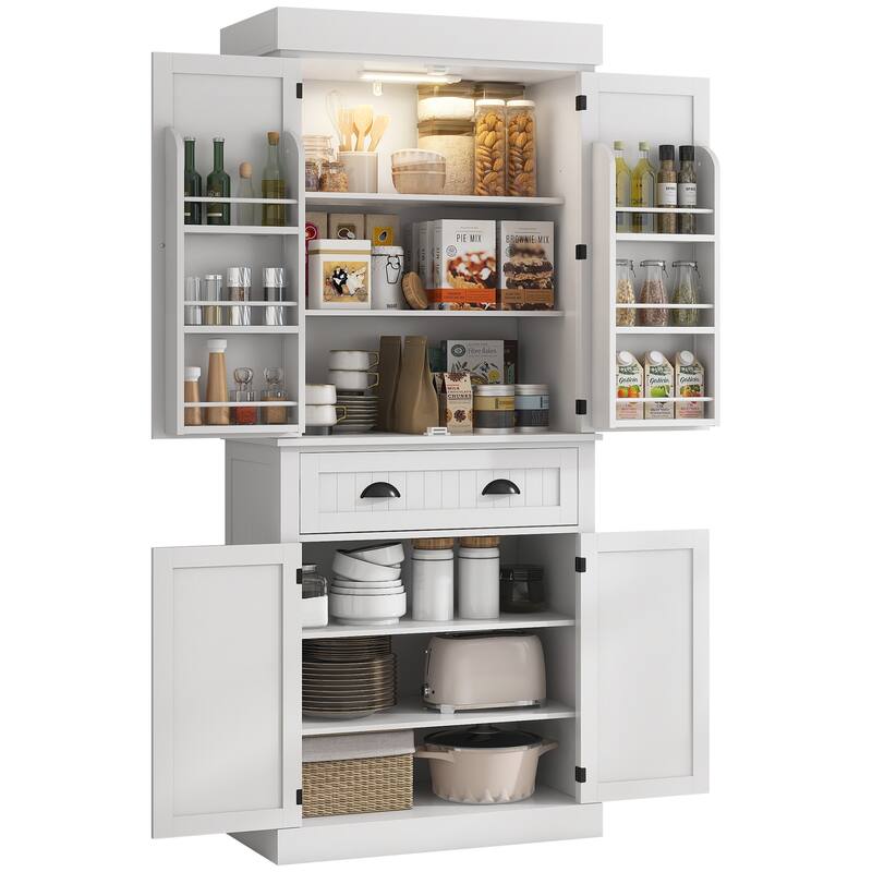 HOMCOM 71" Kitchen Pantry Cabinet with Motion Sensor Light, Tall Storage Cabinet with 6 Door Shelves