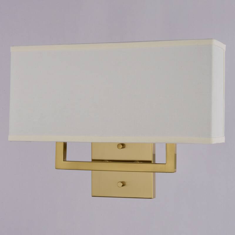 VAXCEL Glenview Satin Brass Gold Contemporary Wall Sconce, White Linen Fabric Shade, Bathroom Vanity Lighting Fixture