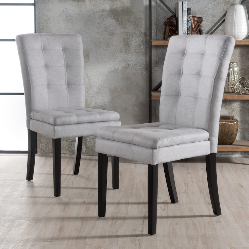 Dining Room Furniture - Beige Fabric Upholstered Dining Chairs - LIGHT GREY