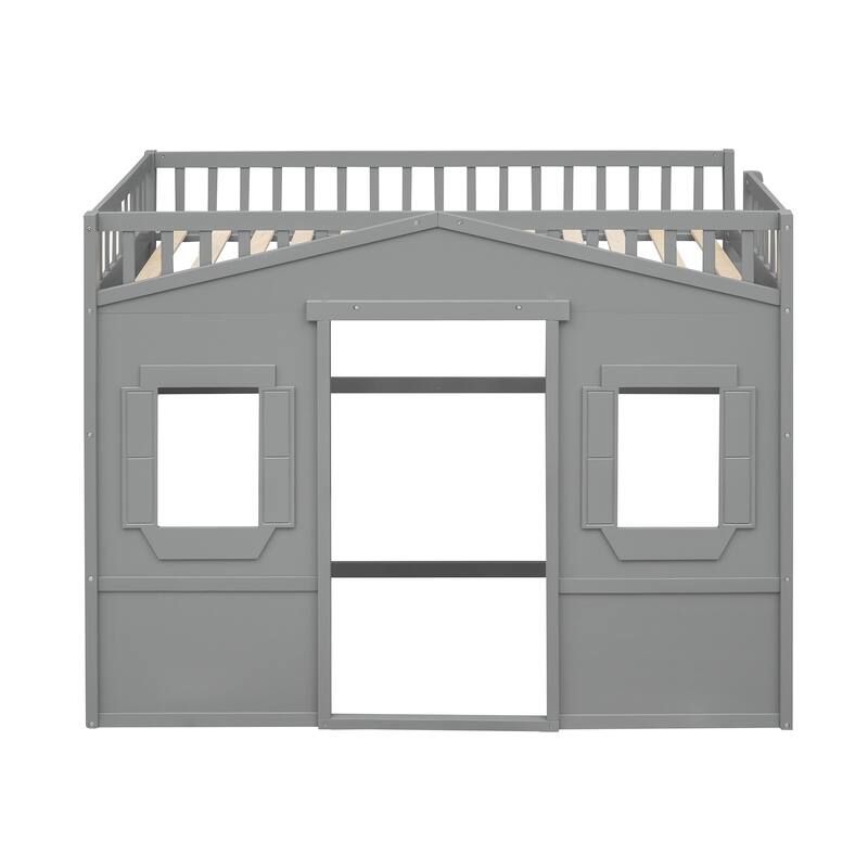 Wooden Twin/Full Size House Loft Bed w/Ladder, Solid Wood Bedframe