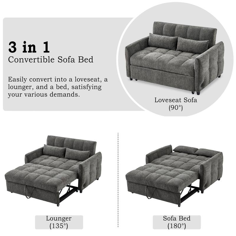 Loveseat Sleeper Sofa with Built-in 3 USB Ports, Adjustable Backrest Convertible Sofa Bed with Lumbar Pillows