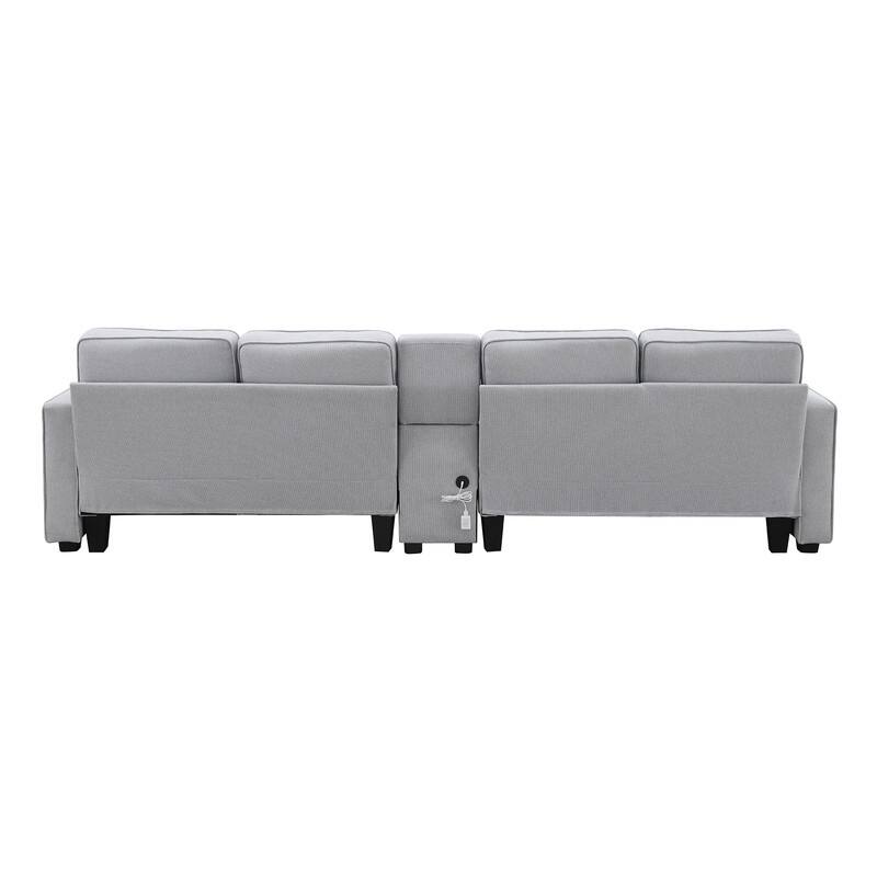 114.2" Upholstered with console, 2 cup holders and USB port (wired or wireless charging) with 4 pillows