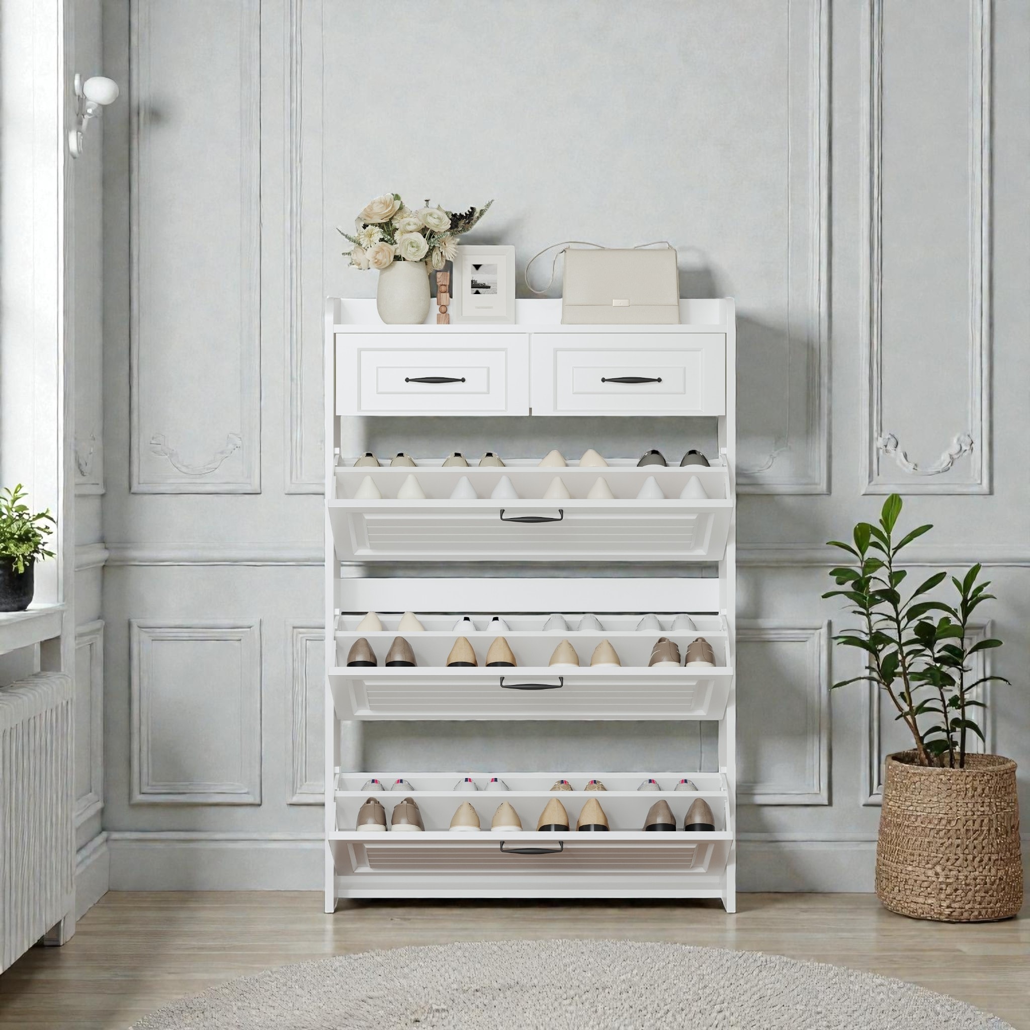 Shoe Cabinet With 3 Flip Doors and 2 Drawers Freestanding Storage Chest Large Capacity Shoe Organizer, Storage Cabinet