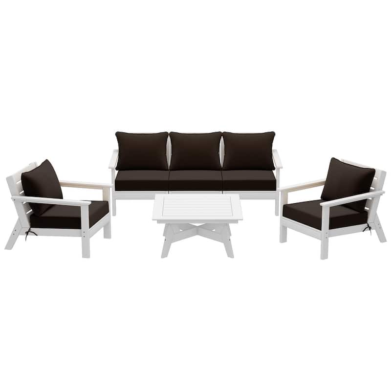 Birchwood All Weather HDPE Outdoor Patio White Deep Seating Conversation Set (6-Piece Set)