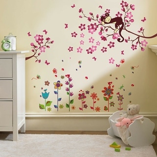 Walplus Colorful Flower Pink Monkey Children Wall Sticker Nursery Decor