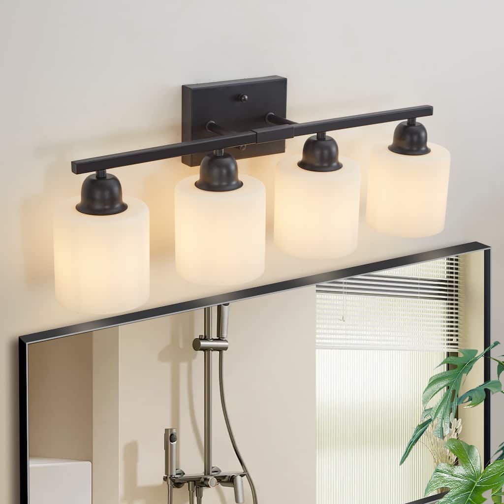 24" Modern Black 4-Light Bathroom Vanity Light Fixture, Industrial Wall Sconce