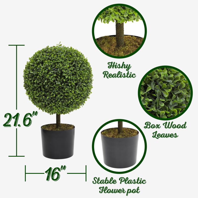 21.6" Artificial Topiary Ball Plants Boxwood in Black Plastic Pot