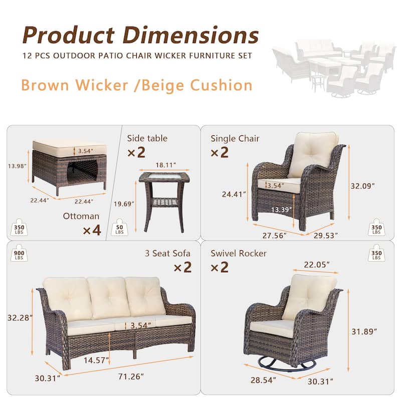 Outdoor Patio Furniture Set Brown Wicker Patio Conversation Seating Sets