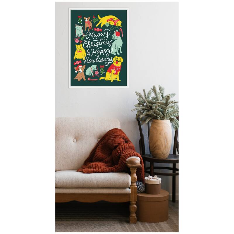 Kate and Laurel Sylvie Framed Canvas Meowy Howlidays by Maria Filar