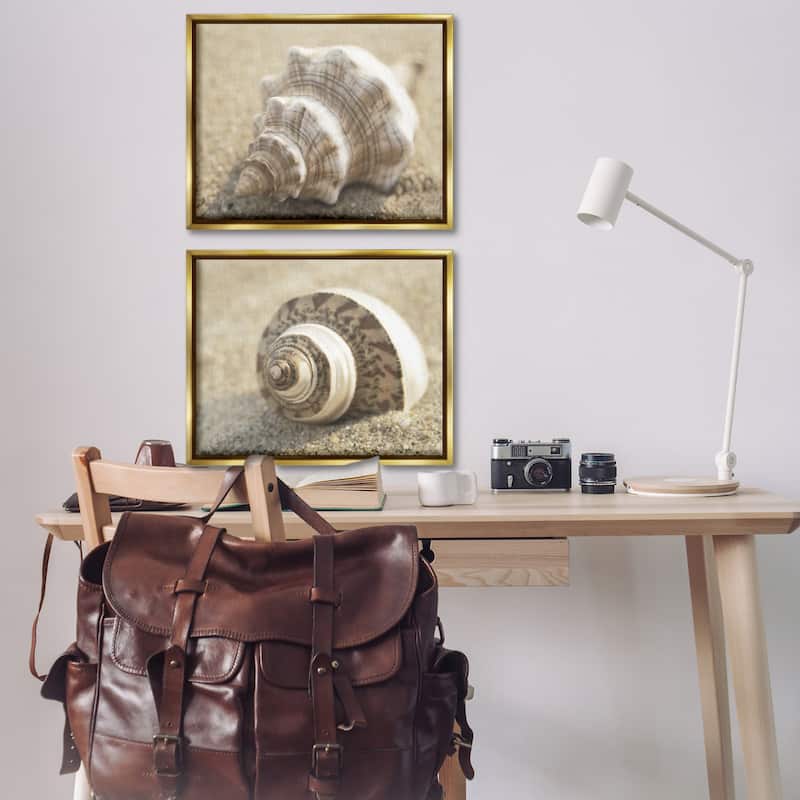 Stupell Neutral Tone Sea Life Framed Floater Canvas Wall Art Design By Dora Rotondella (Set of 2)